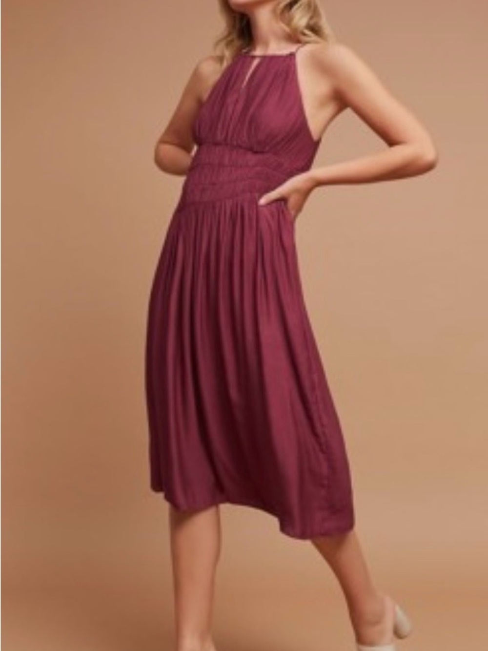 MOULINETTE SOEURS Sleeveless Halter Midi Dress in Plum